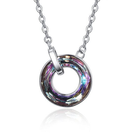 Sterling Silver Crystal Circle Pendant Necklace