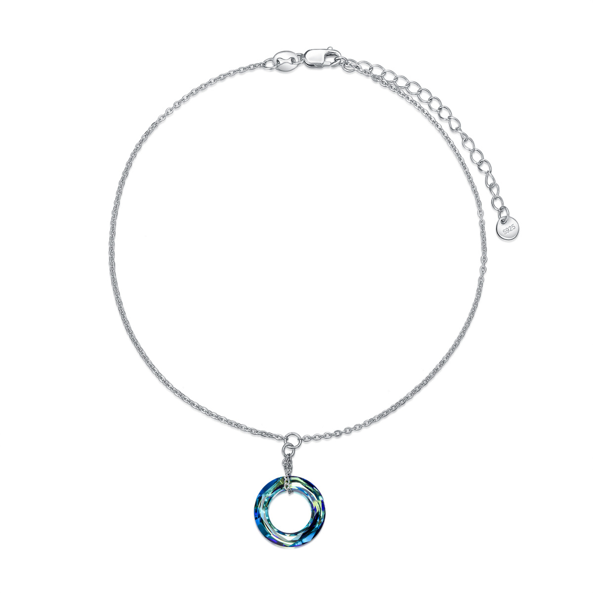 Sterling Silver Crystal Circle Single Layer Anklet-1