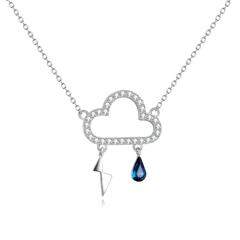 Sterling Silver Crystal Clouds Pendant Necklace-6