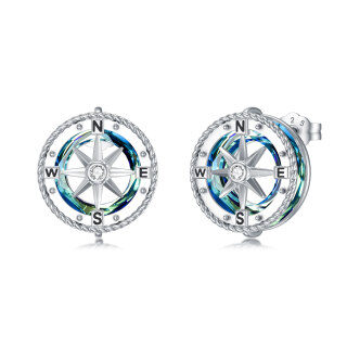 Sterling Silver Crystal Compass Stud Earrings-3