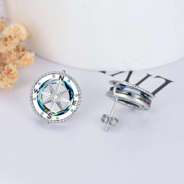 Sterling Silver Crystal Compass Stud Earrings-3