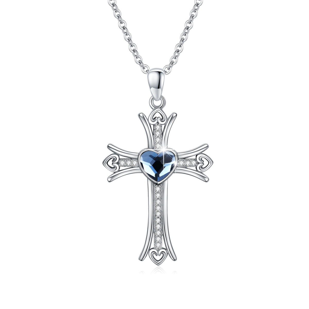 Collier pendentif croix en cristal en argent sterling-1