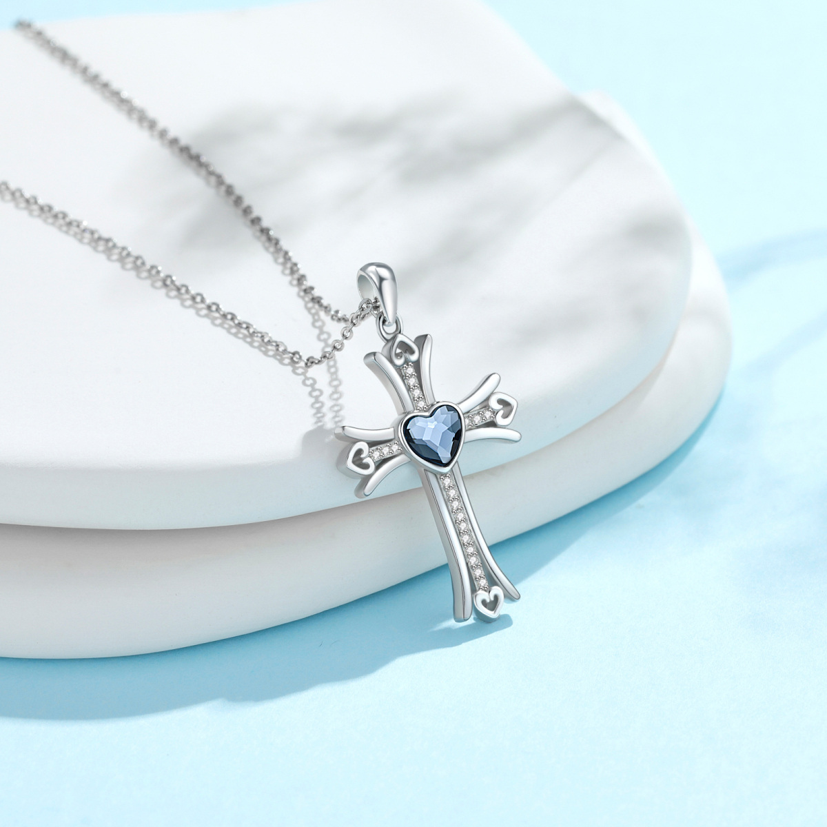 Sterling Silver Crystal Cross Pendant Necklace-4