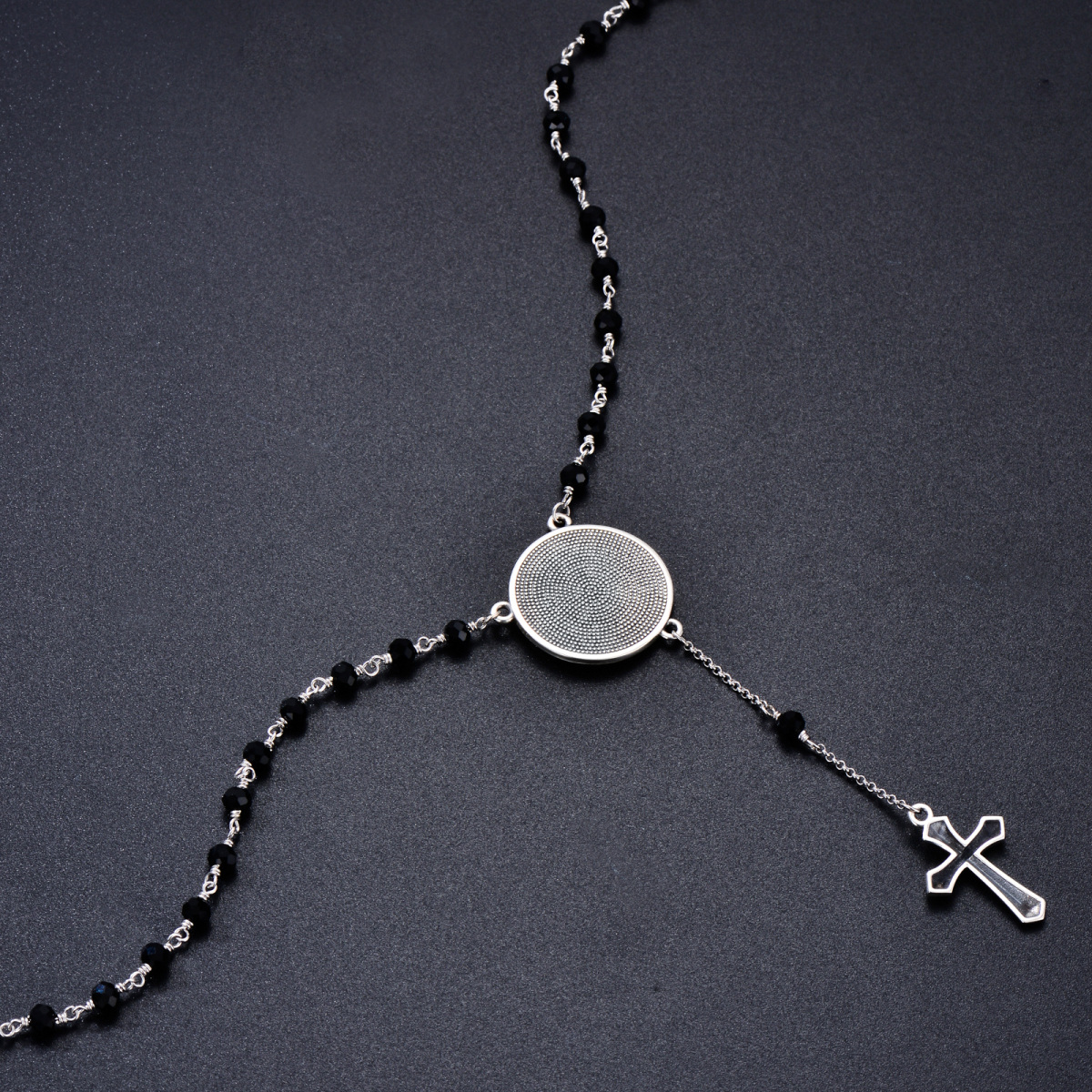 Collier en Y non ajustable en argent sterling avec croix en cristal et saint Benoît pour h-5