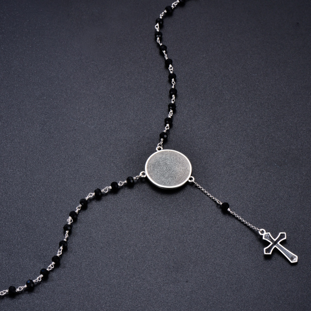 Sterling Silver Crystal Cross & Saint Benedict Non-adjustable Y-Necklace for Men-5