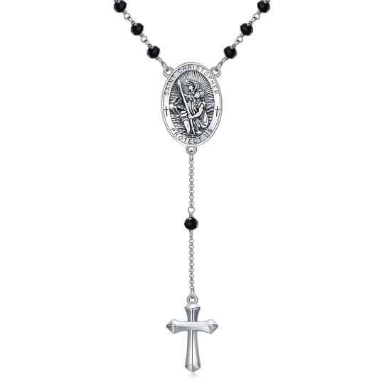 Sterling Silber Crystal Cross & Saint Christopher Nicht verstellbare Y-Halskette mit eingr