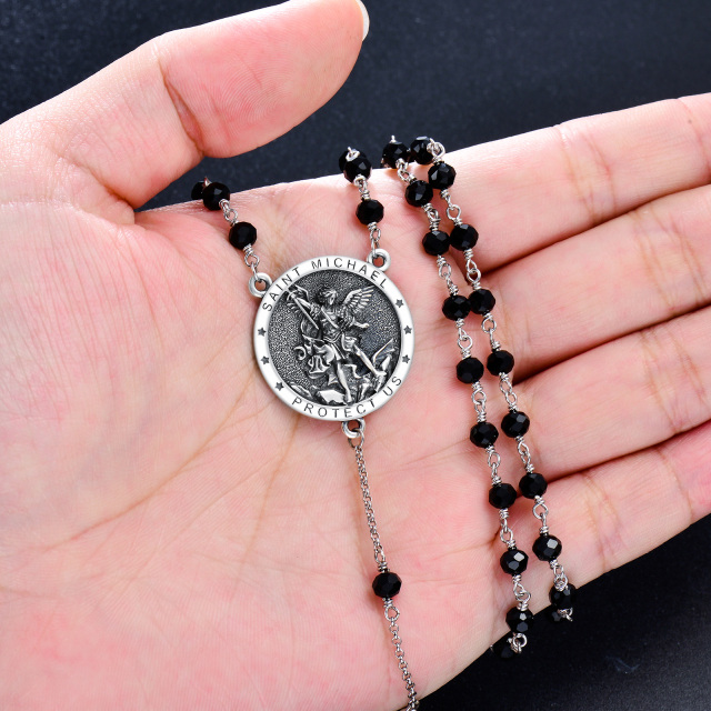 Sterling zilveren Crystal Cross & Saint Michael Niet-verstelbare Y-halsketting met gegraveerd woord voor mannen-3