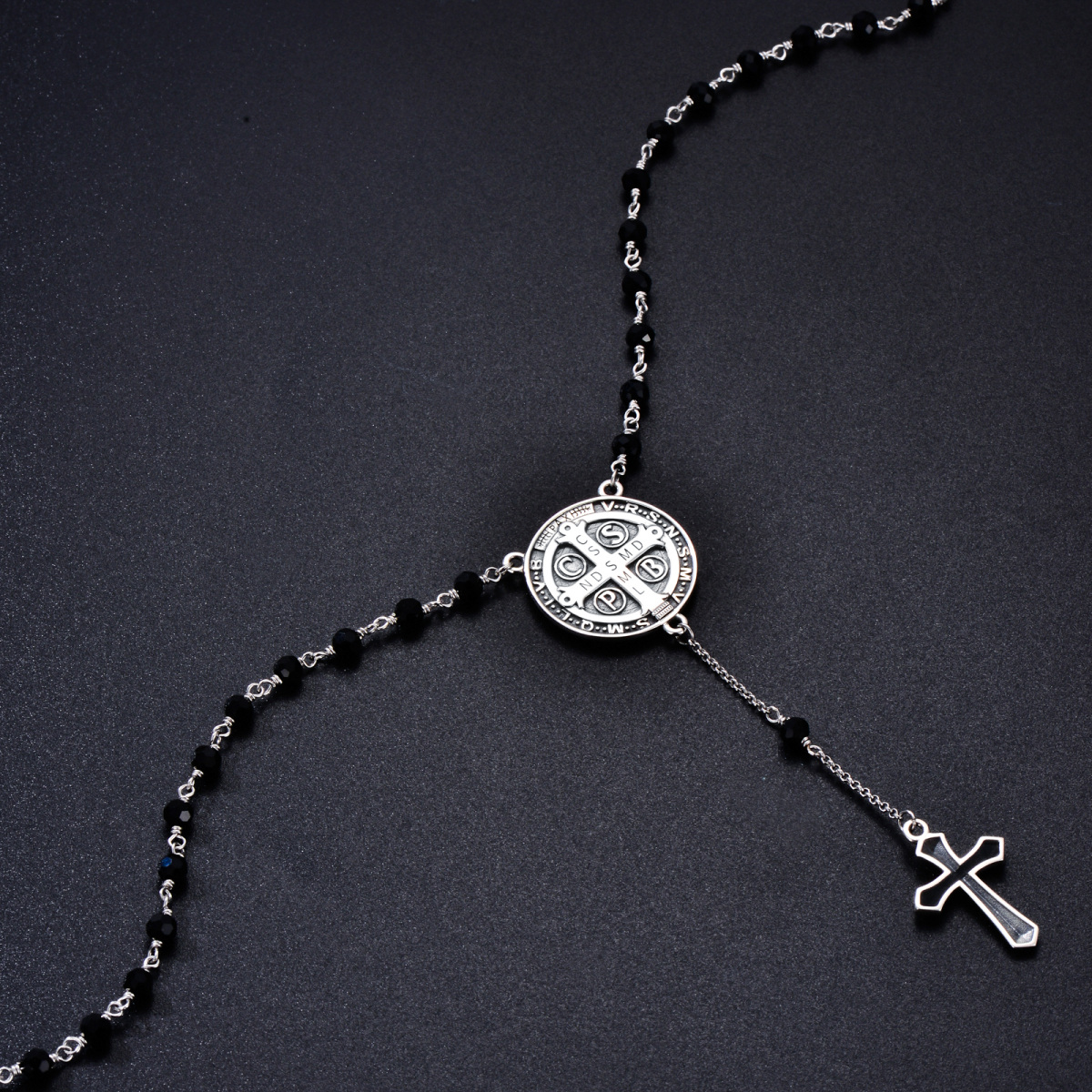 Sterling Silver Crystal Cross & Saint Michael Non-adjustable Y-Necklace with Engraved Word for Men-5