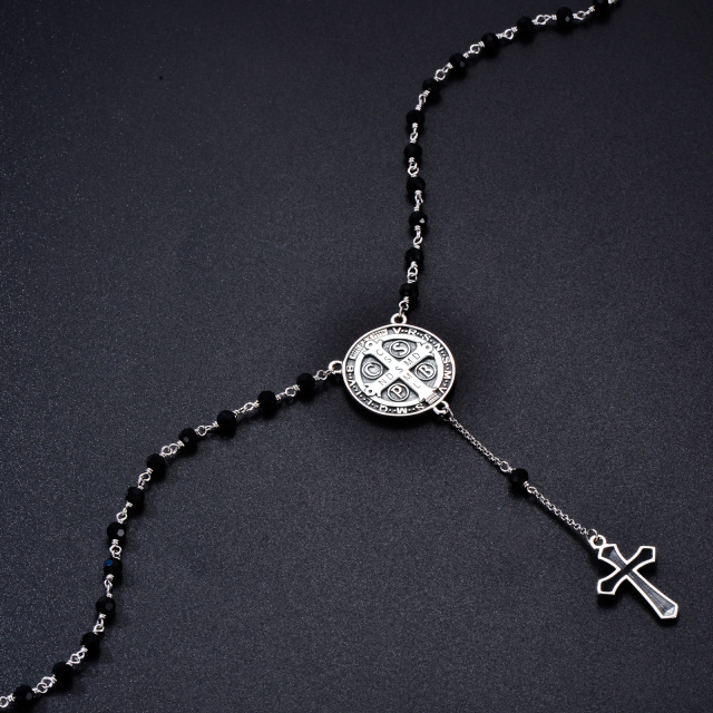 Sterling zilveren Crystal Cross & Saint Michael Niet-verstelbare Y-halsketting met gegraveerd woord voor mannen-5