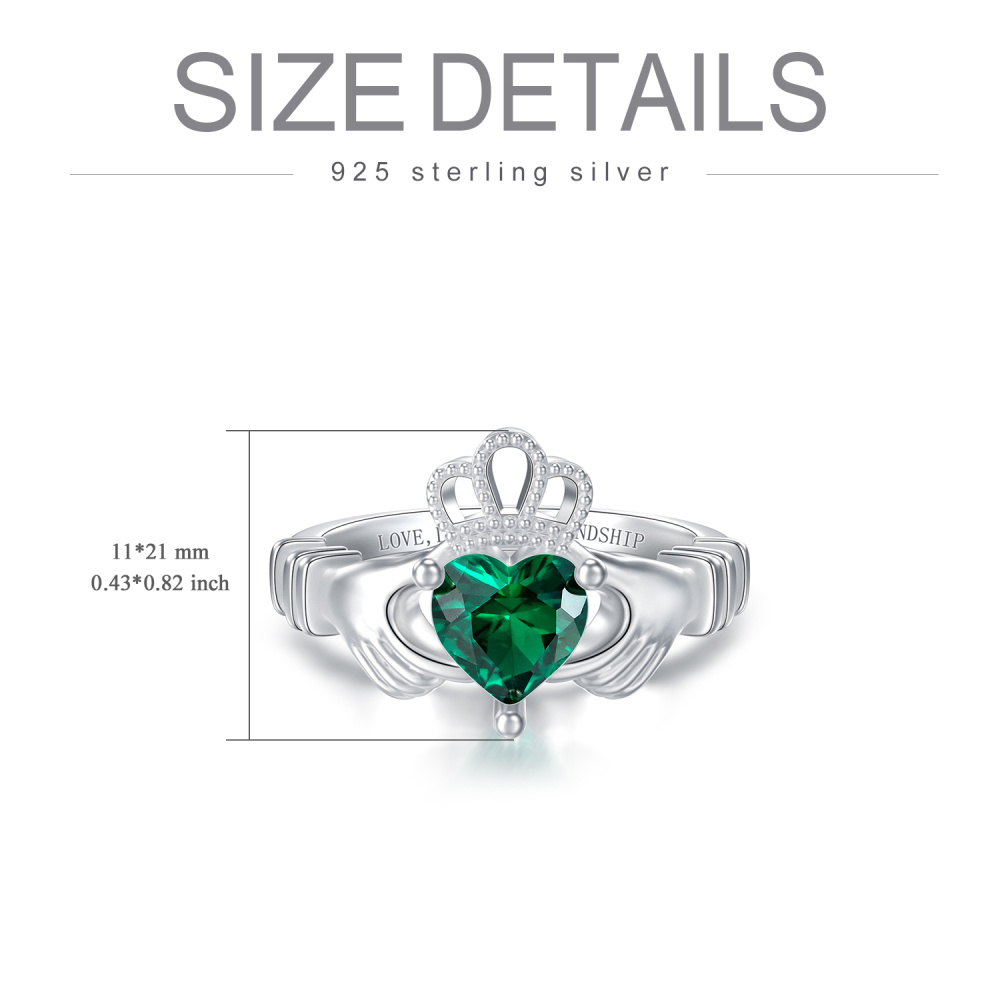 Sterling Silver Crystal Crown & Hug Ring with Engraved Word-5