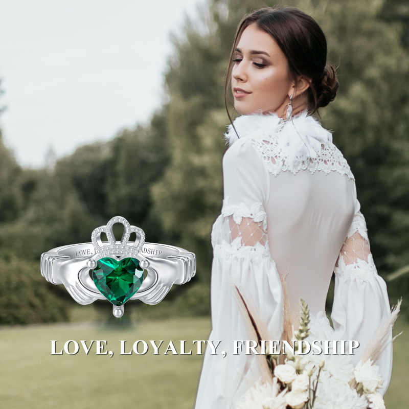 Sterling Zilveren Kristallen Kroon Hug Ring met Gegraveerd Woord-6