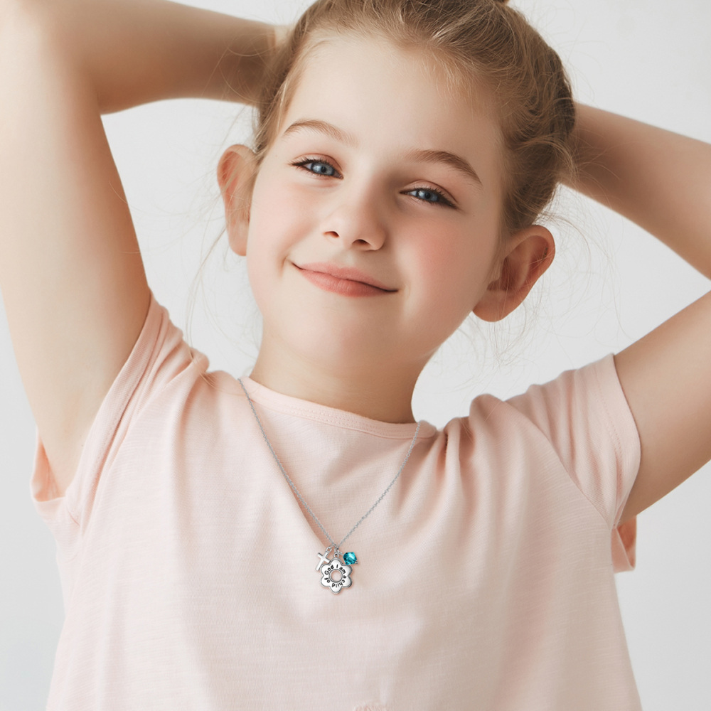 Collana con ciondolo a forma di margherita e croce in argento 925 con parola incisa-2