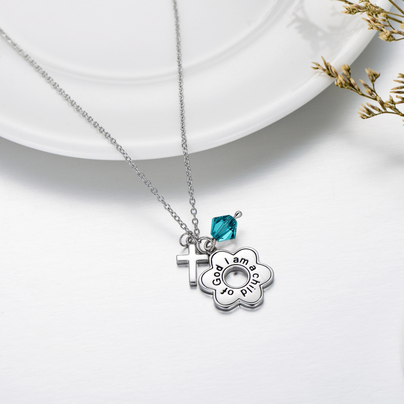 Srebrny naszyjnik z kryształową stokrotką i krzyżykiem z wygrawerowanym słowem-4