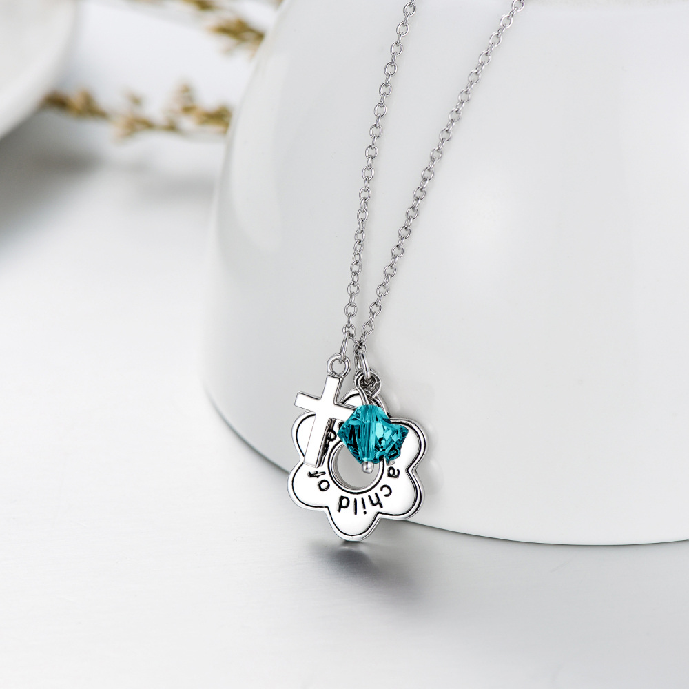 Collana con ciondolo a forma di margherita e croce in argento 925 con parola incisa-5