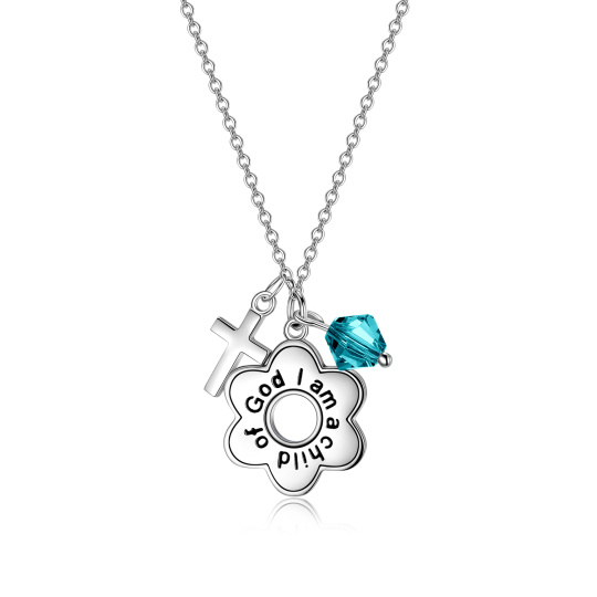 Sterling Silver Crystal Daisy & Cross Pendant Necklace with Engraved Word