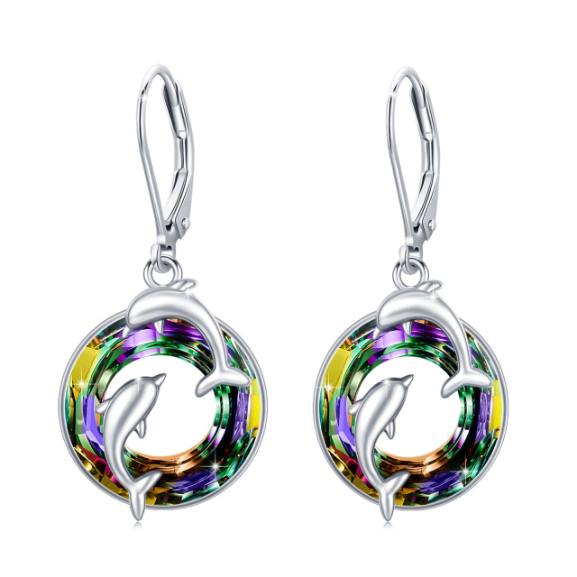 Orecchini a leva con delfino in cristallo in argento sterling per donna-1