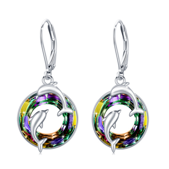 Sterling Silver Crystal Dolphin Lever-back Earrings for Women