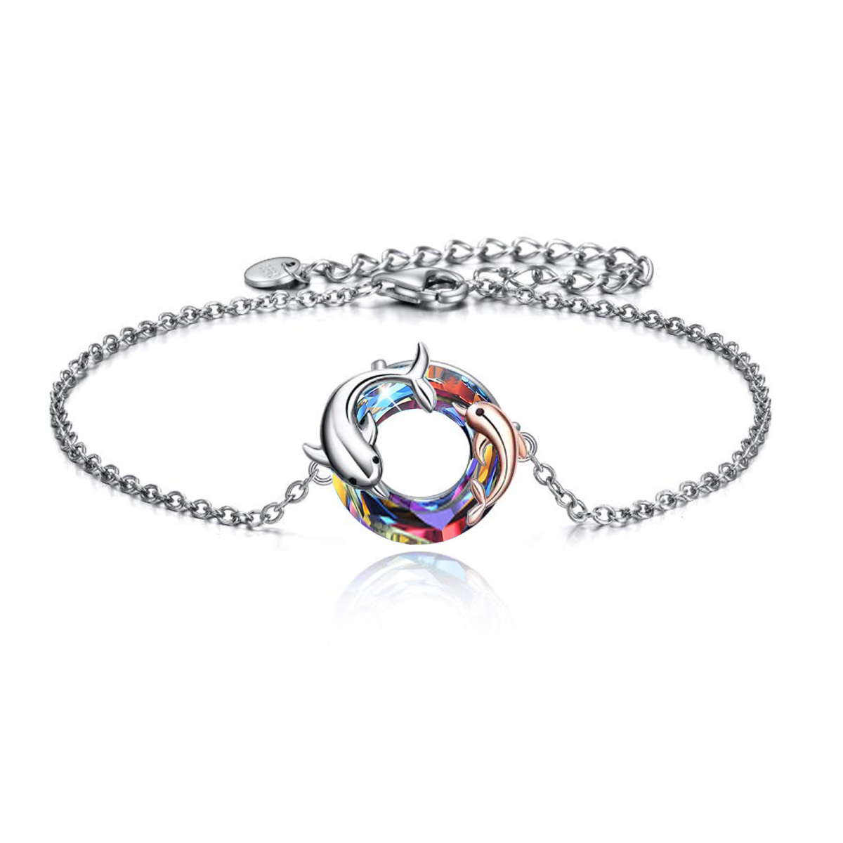 Pulsera Colgante Delfín Plata de Ley Cristal-1