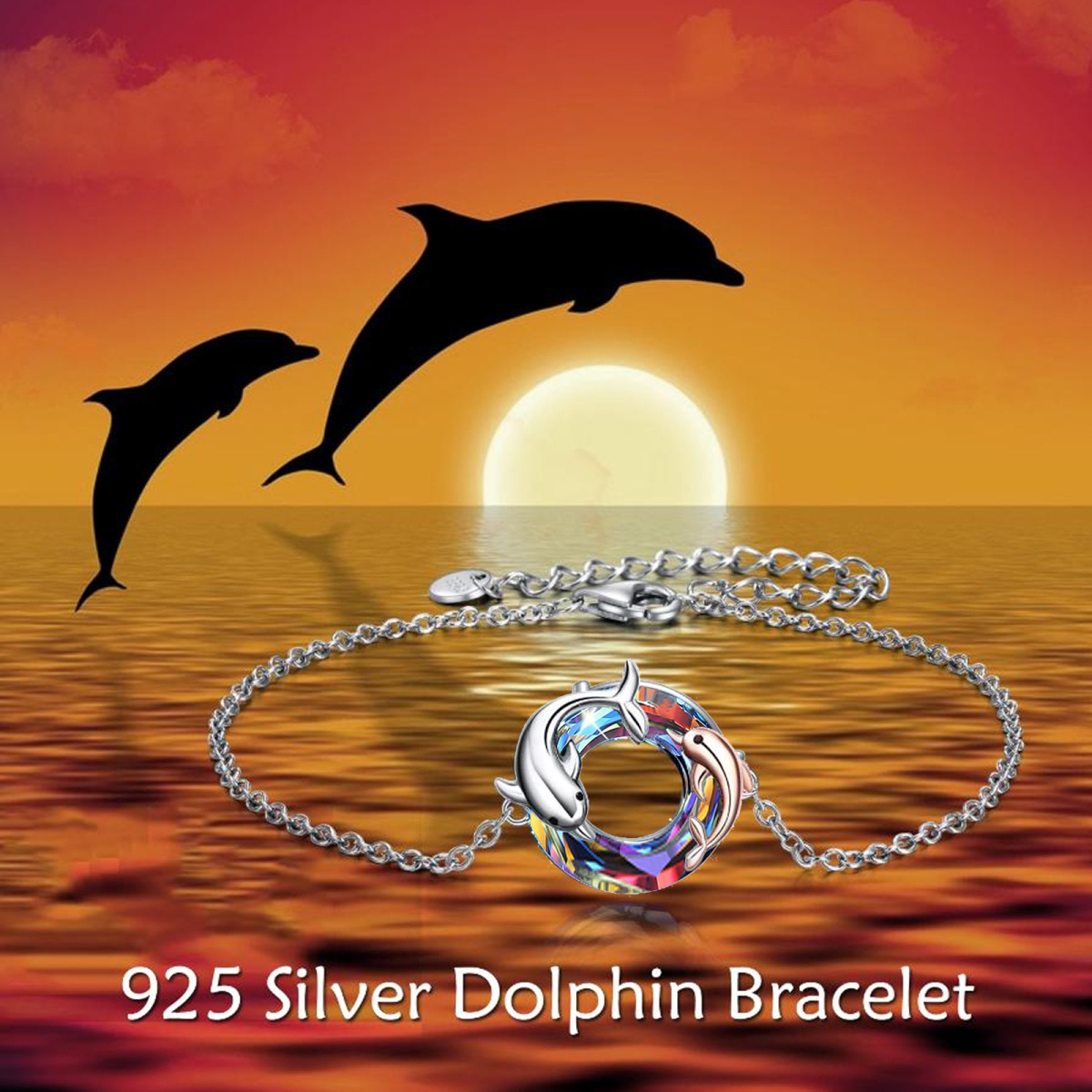 Sterling Silver Crystal Dolphin Charm Bracelet-5