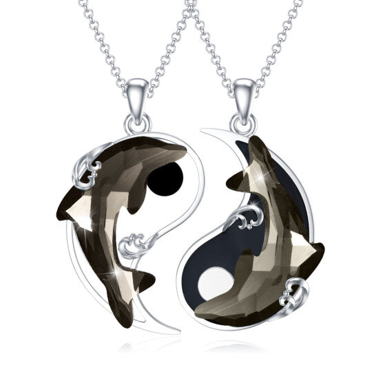 Golfinho cristal yin yang casal 925 prata branco ouro colar jóias presente para mulheres homens