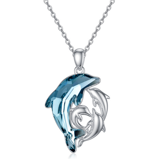 Sterling Silver Crystal Dolphin Pendant Necklace