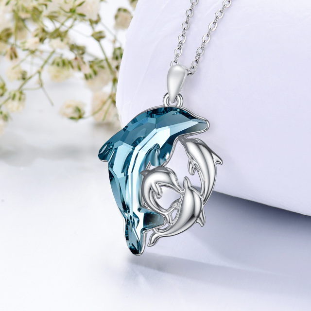 Sterling Silver Crystal Dolphin Pendant Necklace-3