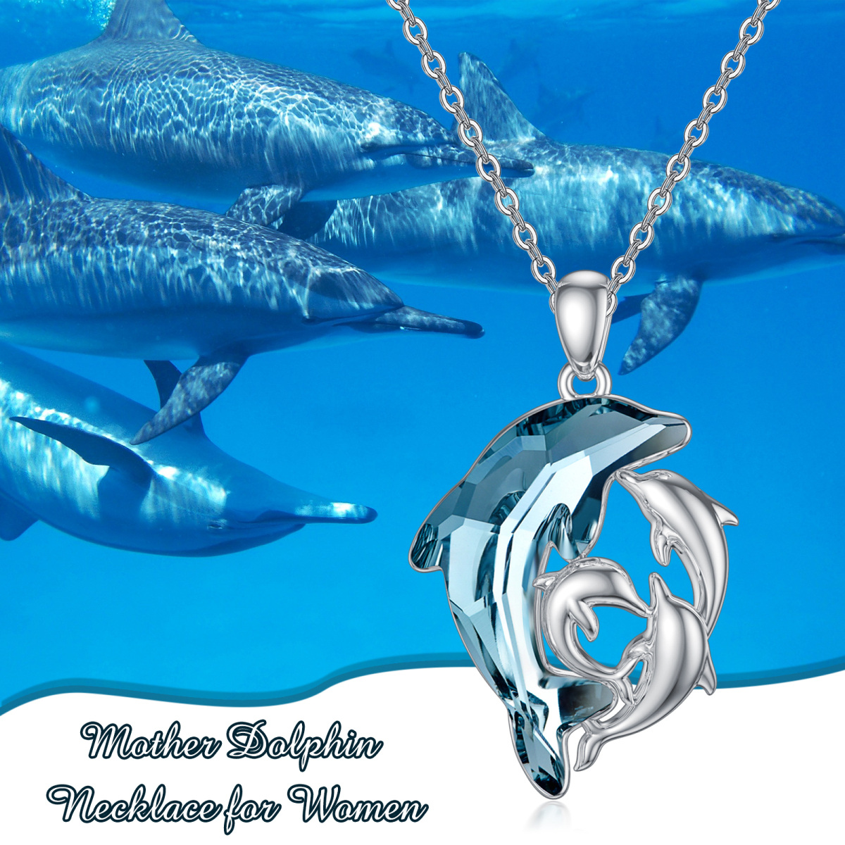 Halskette mit Delfin-Anhänger aus Sterlingsilber mit Kristall-6