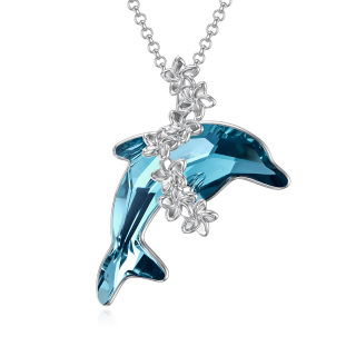 Sterling Silver Crystal Dolphin & Plumeria Pendant Necklace-3