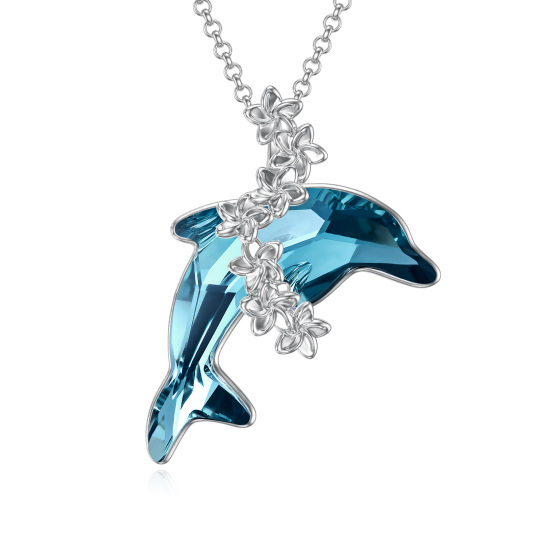 Sterling Silver Crystal Dolphin & Plumeria Pendant Necklace