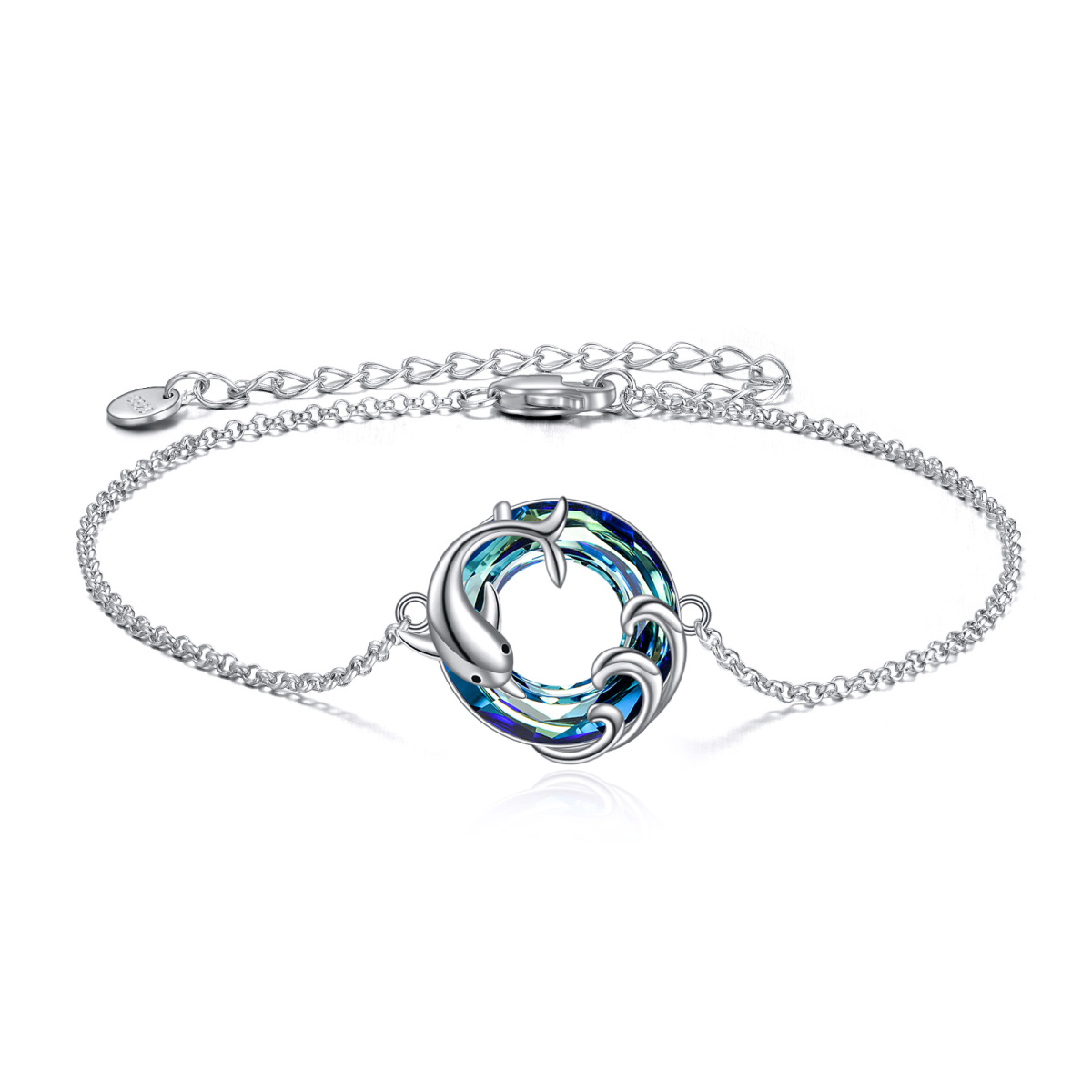 Sterling Silber Kristall Delphin & Spray Anhänger Armband-1