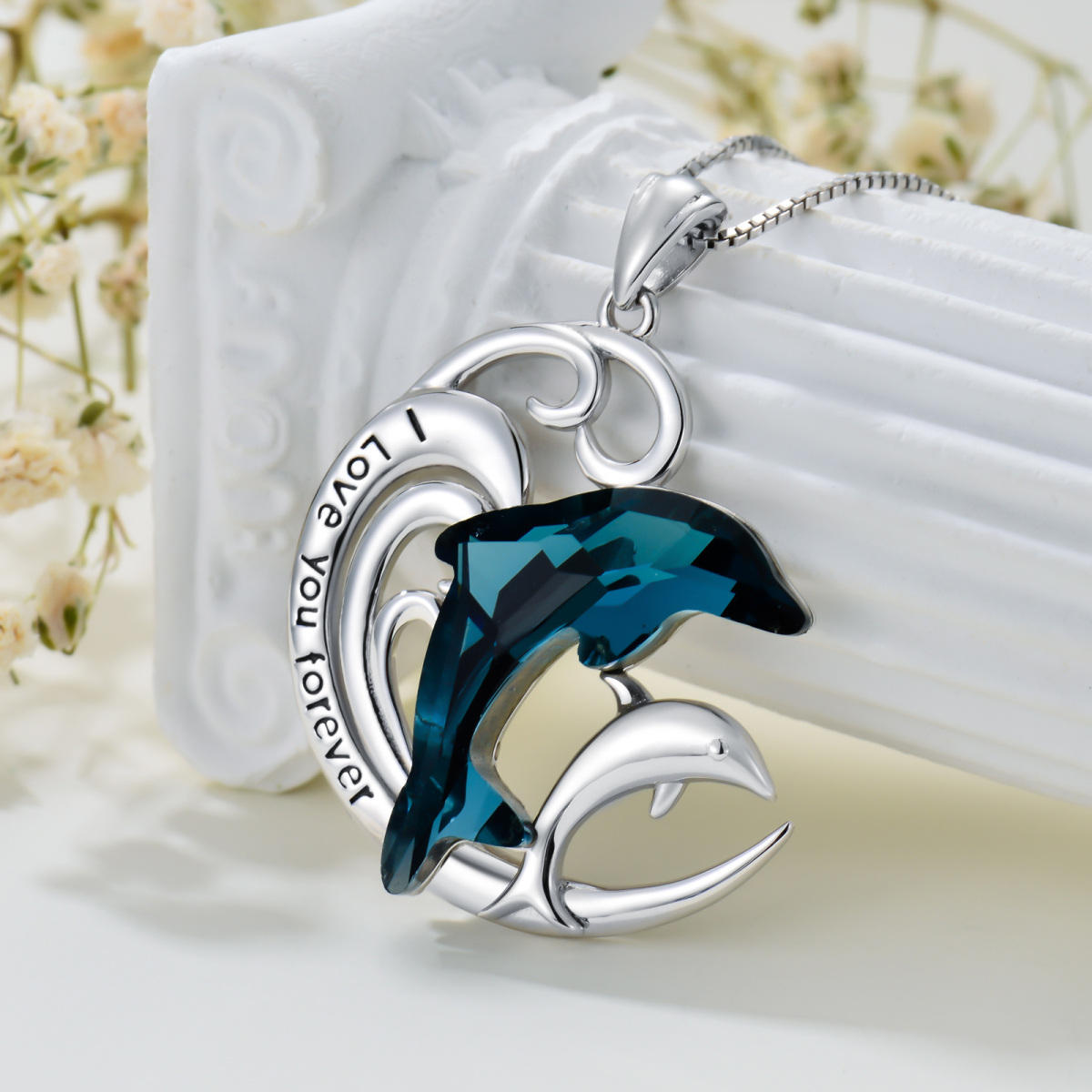 Dolphin GiftsCrystal Dolphin Colar Ocean Jewelry Giftsfor Mulheres Prata Esterlina-3