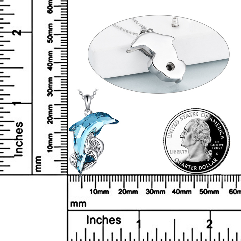 Srebrny kryształowy naszyjnik z delfinem i urną na prochy-6