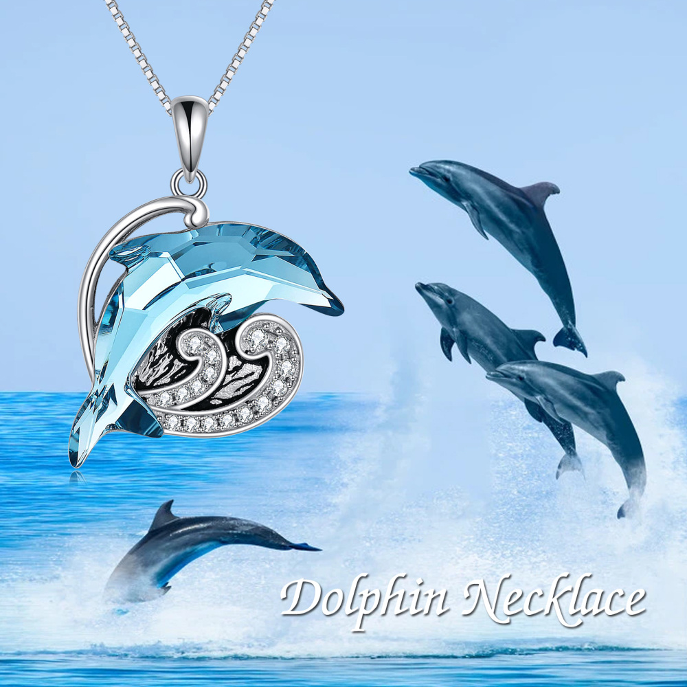 Sterling Silver Crystal Cubic Zirconia Dolphin Spray Urn Necklace For Ashes-6