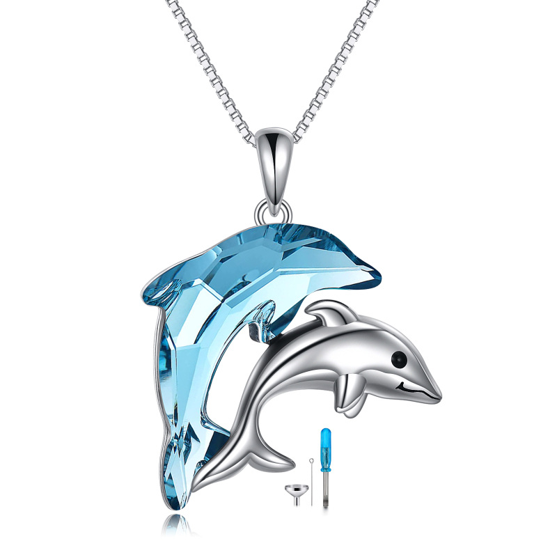 Sterling Silver Crystal Dolphin Urn Necklace for Ashes-1