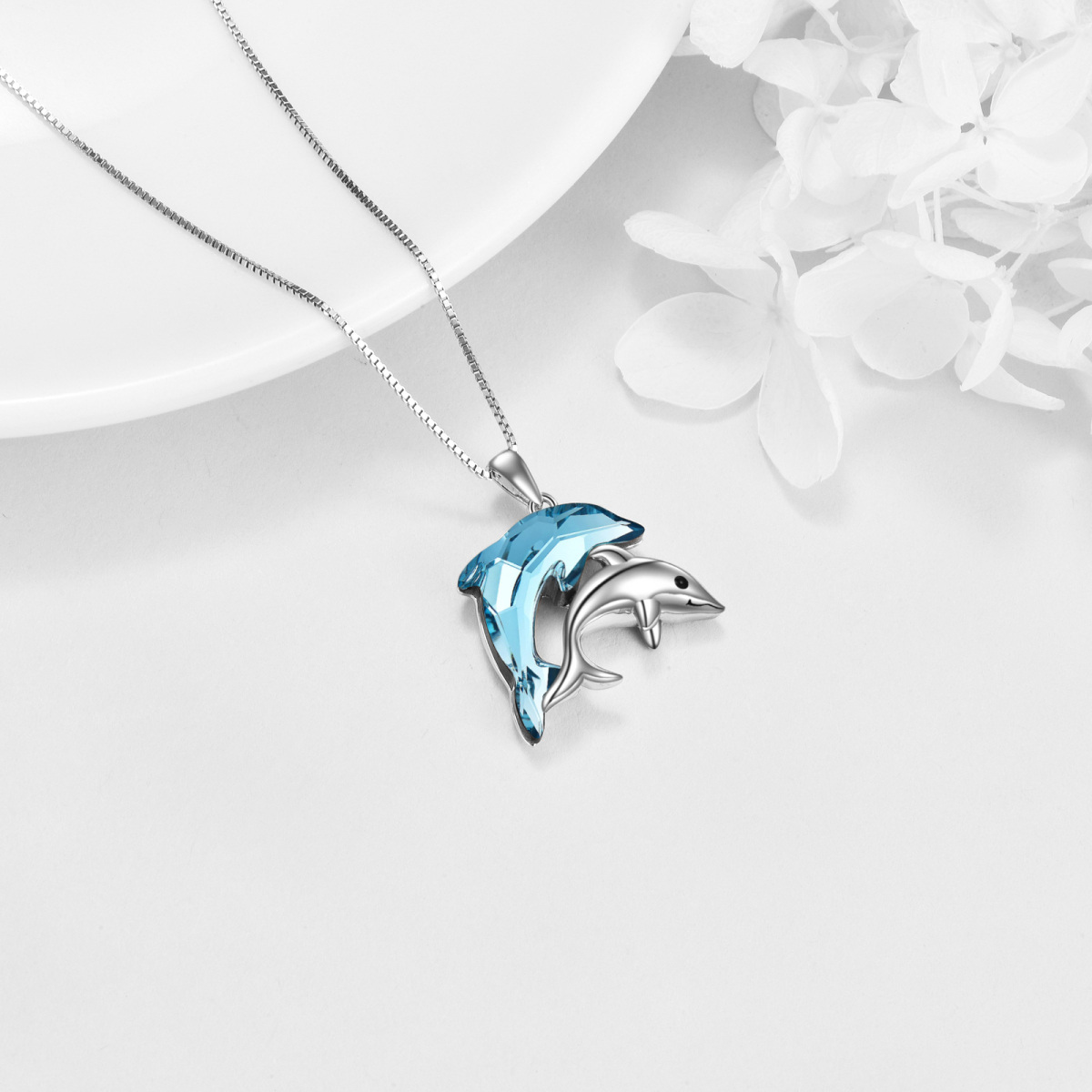 Sterling Silver Crystal Dolphin Urn Necklace for Ashes-3