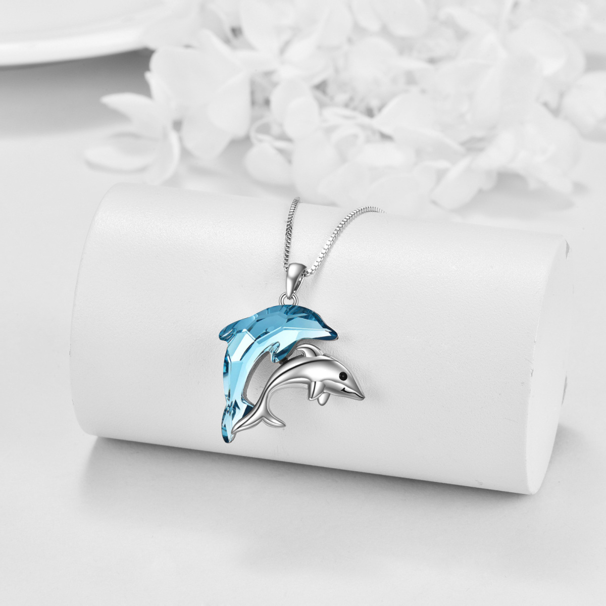 Sterling Silver Crystal Dolphin Urn Necklace for Ashes-5