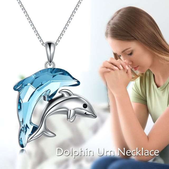 Sterling Silver Crystal Dolphin Urn Necklace for Ashes-7