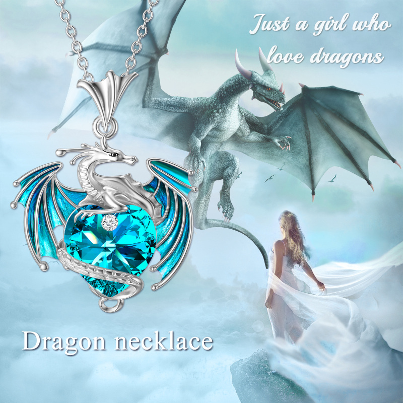 Sterling Silver Crystal Dragon & Heart Pendant Necklace-5