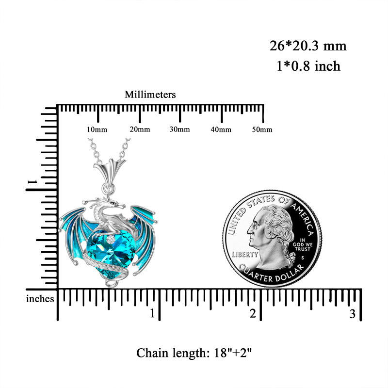 Sterling Silver Crystal Dragon & Heart Pendant Necklace-6
