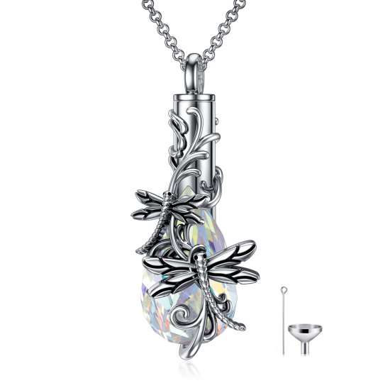 Sterling Silver Crystal Dragonfly & Ivy Urn Necklace for Ashes