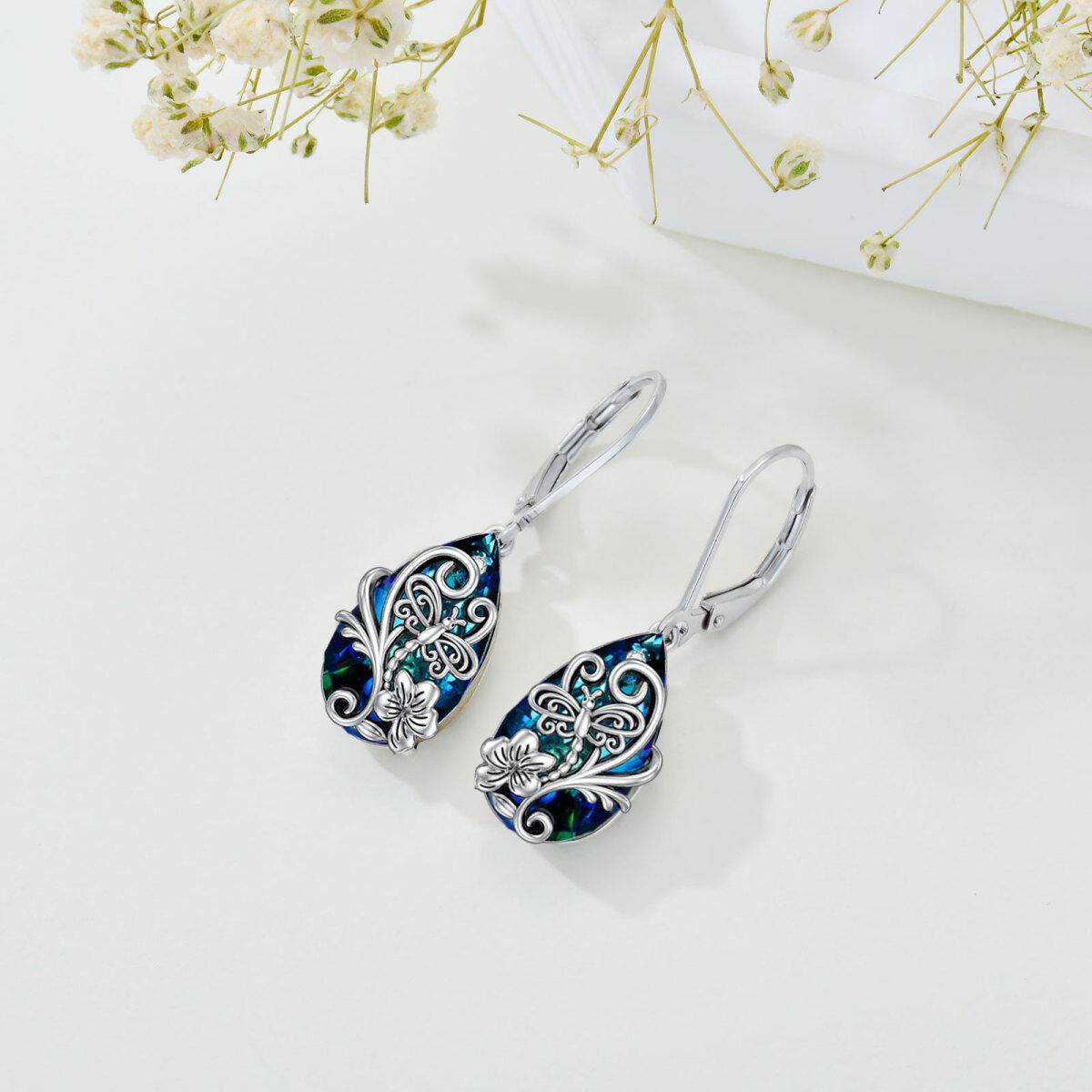 Sterling Silber Kristall & Cubic Zirkonia Libelle Hebel-zurück-Ohrringe-3