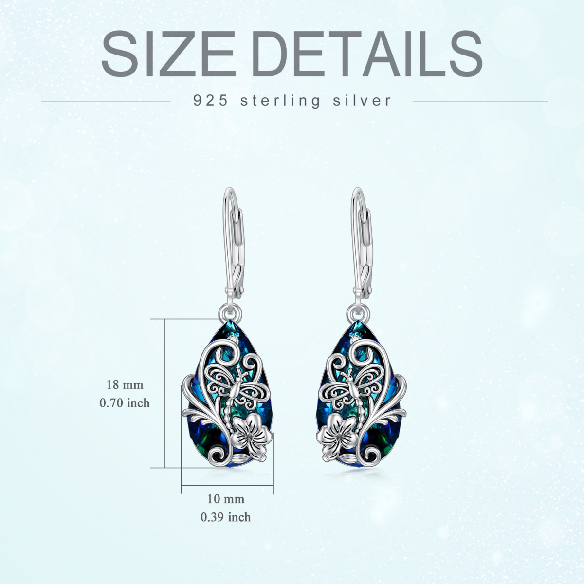 Sterling Silber Kristall & Cubic Zirkonia Libelle Hebel-zurück-Ohrringe-5