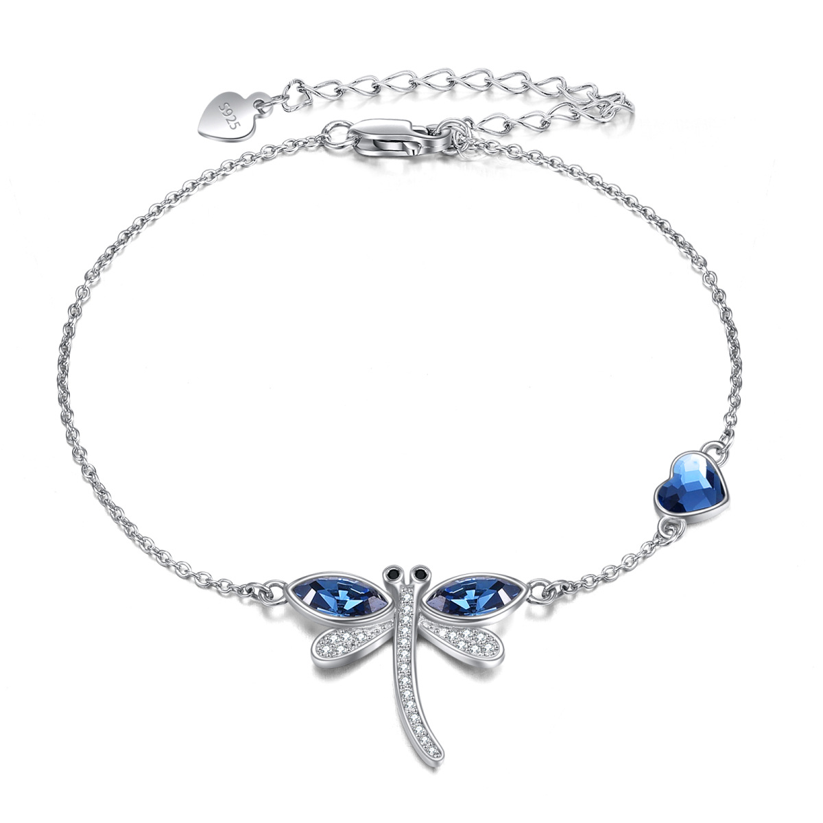 Pulsera de plata de ley con colgante de libélula de cristal-1