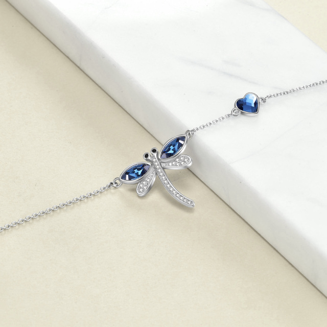 Sterling Silver Crystal Dragonfly Pendant Bracelet-3