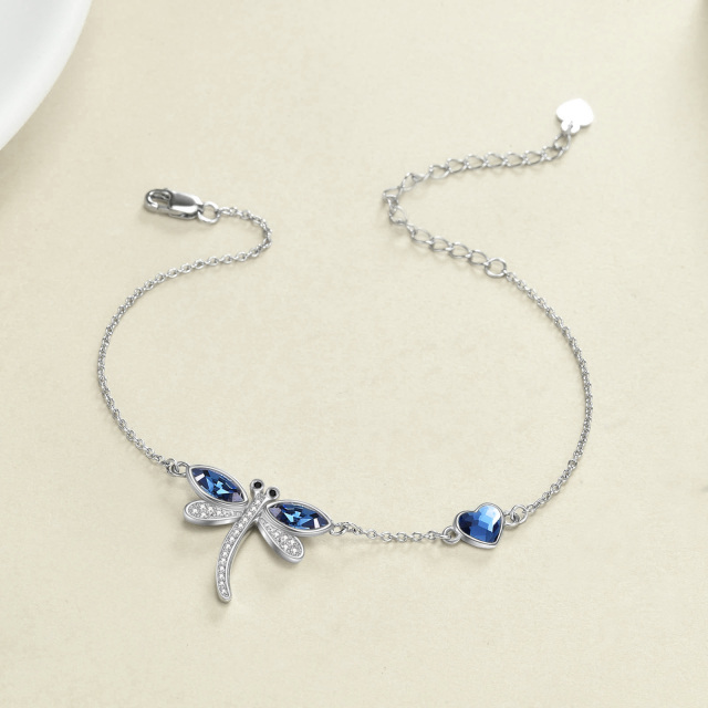 Sterling Silver Crystal Dragonfly Pendant Bracelet-4