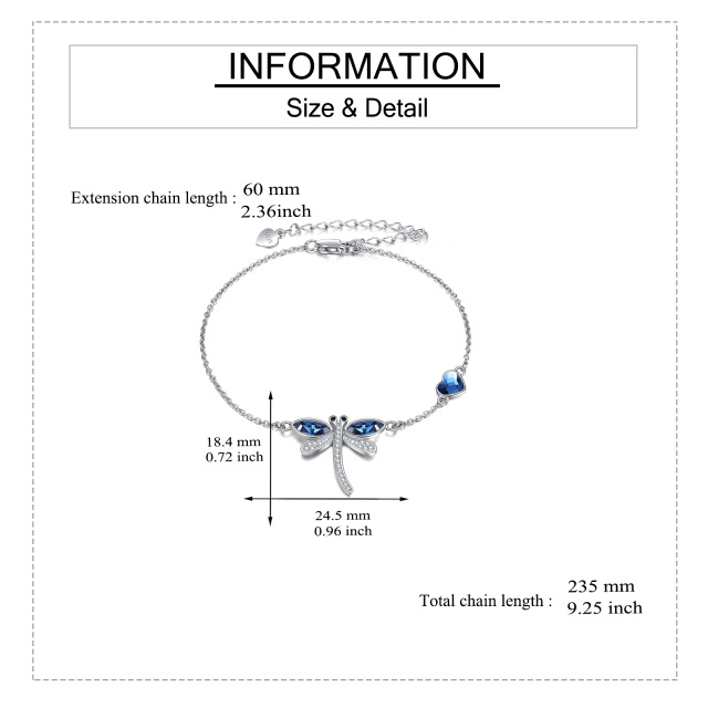 Pulseira com pingente de libélula de cristal de prata esterlina-5