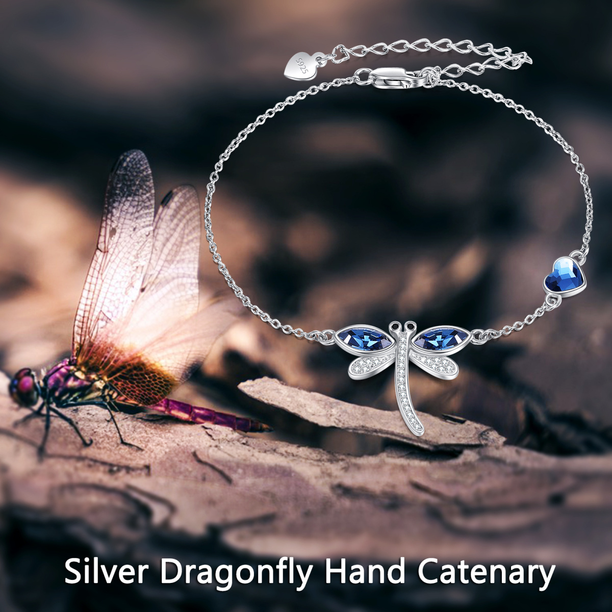 Sterling Silver Crystal Dragonfly Pendant Bracelet-6