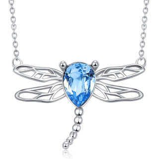 Sterling Silver Crystal Dragonfly Pendant Necklace-40