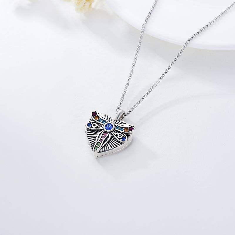 Sterling Silver Crystal Dragonfly & Personalized Photo & Heart Personalized Photo Locket Necklace with Engraved Word-4