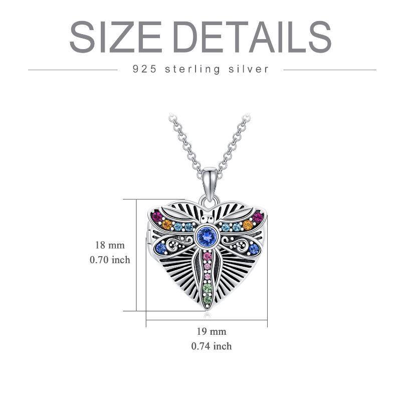 Sterling Silver Crystal Dragonfly & Personalized Photo & Heart Personalized Photo Locket Necklace with Engraved Word-7